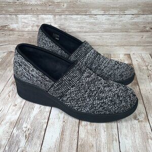 SKECHERS Pier Lite Comfort Women's 8 Wedge Black White Slip-On Shoes 158410 EUC